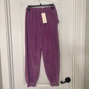 Suzie Kondi Womens Velour High Rise Pocket Pants Sweatpants Lavender Size Small